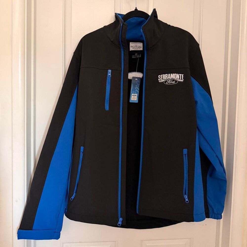 David Carey Men’s Ford Black Collared Zip Up Embroider Soft Shell Jacket Size M